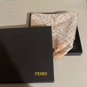 FENDI logo square scarf. Hair, neck, purse. 18x18